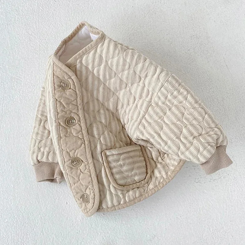 Korean Baby Kids Vintage Rhombus Double Layer Jacket Autumn Winter Boys Girls Cotton Padded Parka Children Warm Quilted Coat 241223