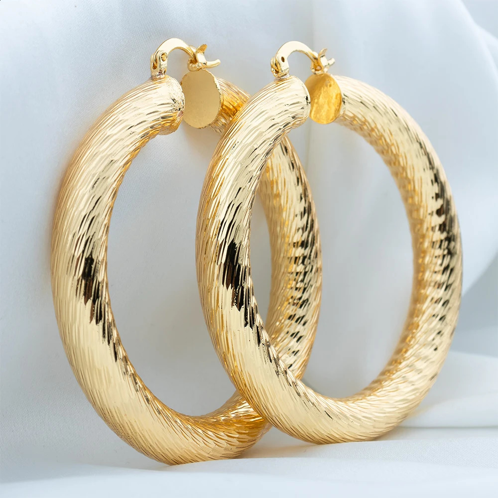 Big Earrings for Women Punk Fashion 60mm Diameter Gold Plated Hoop Earrings Daily Wear Statement Earrings Jewelry Accessory 241224