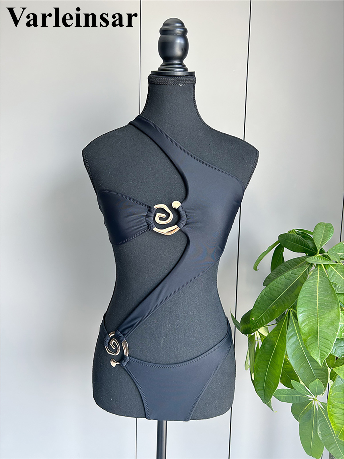 Asymmetric Shoulder Out Women Swimwear One Piece Swimsuit Female Metal Ring High Leg Cut Bather Bathing Suit Swim K5763