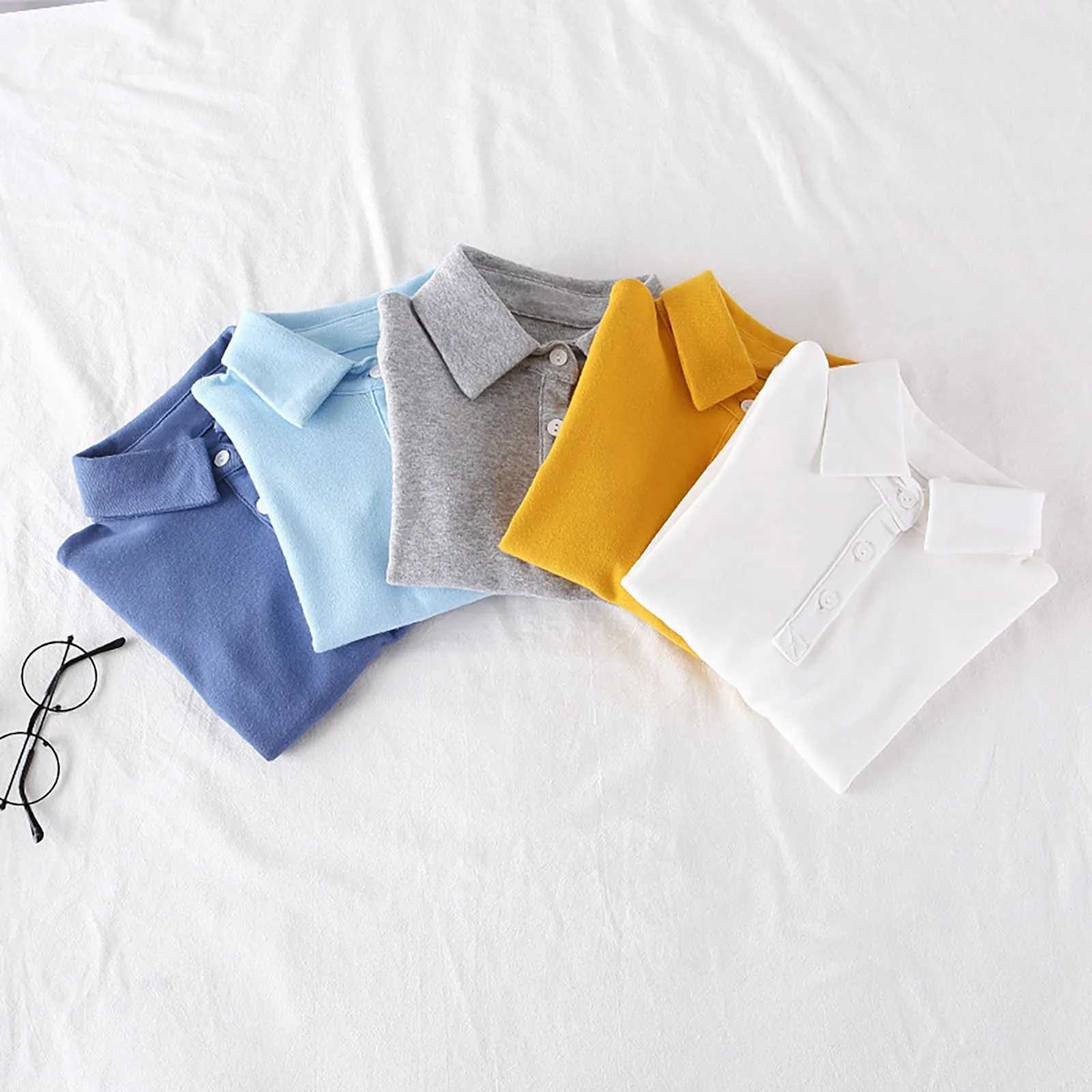 Childrens polo shirts boys and girls spring clothing lapel long sleeved T-shirts basic cotton tops childrens plain weave childrens clothing W241223