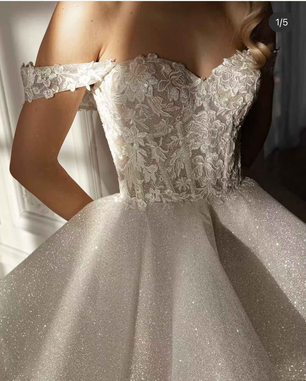 Short Glitter Sequined Wedding Dresses Lace Appliques Off Shoulder A E Garden Bridal Gowns Ivory Mini Vestido De Novia Back Lace Up