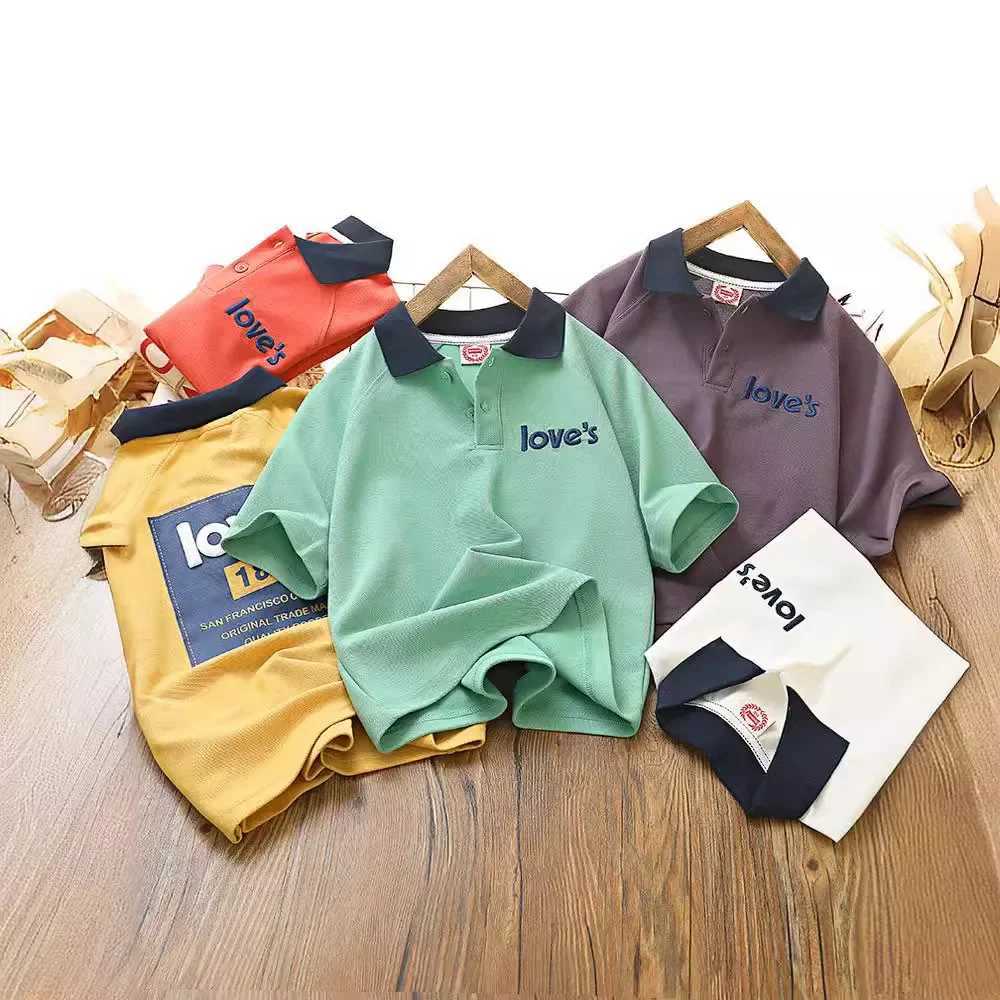 Childrens Summer Polo Shirt 2024 New Boys Korean Edition Short sleeved Top Bottom Childrens Clothing W241223