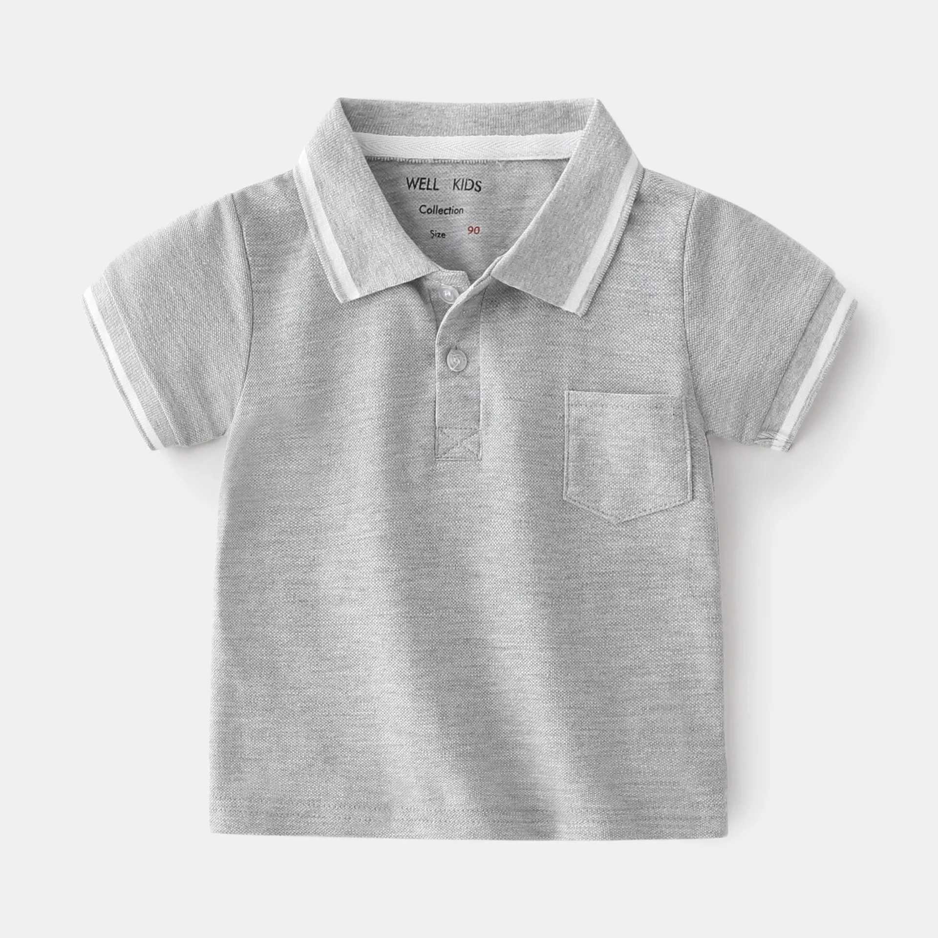 Summer boys short sleeved T-shirt casual breathable cotton polo shirt childrens contrasting color patch work stripe age 3-8 5 colors W241223