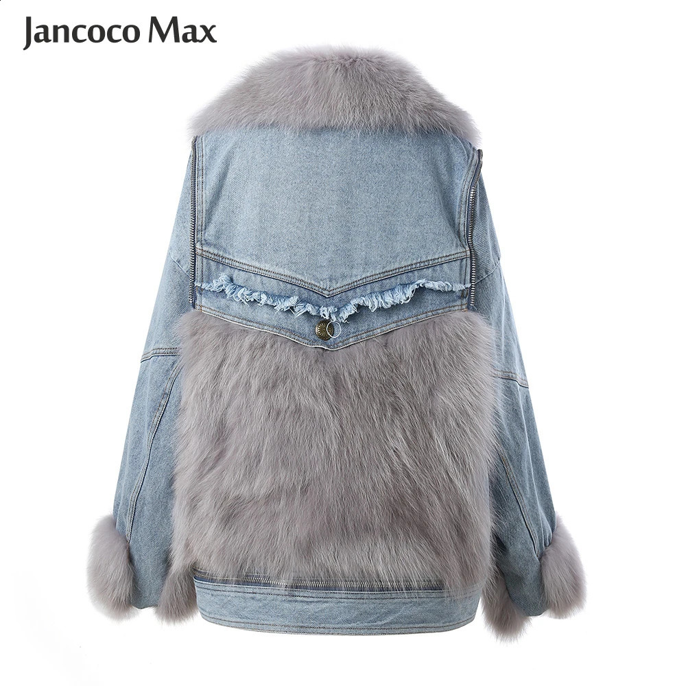 Womens Fox Fur Denim Jacket With Fur Parka Winter Warm Down Coat Lady Fashion Style Clothing Outerwear S3503 241223
