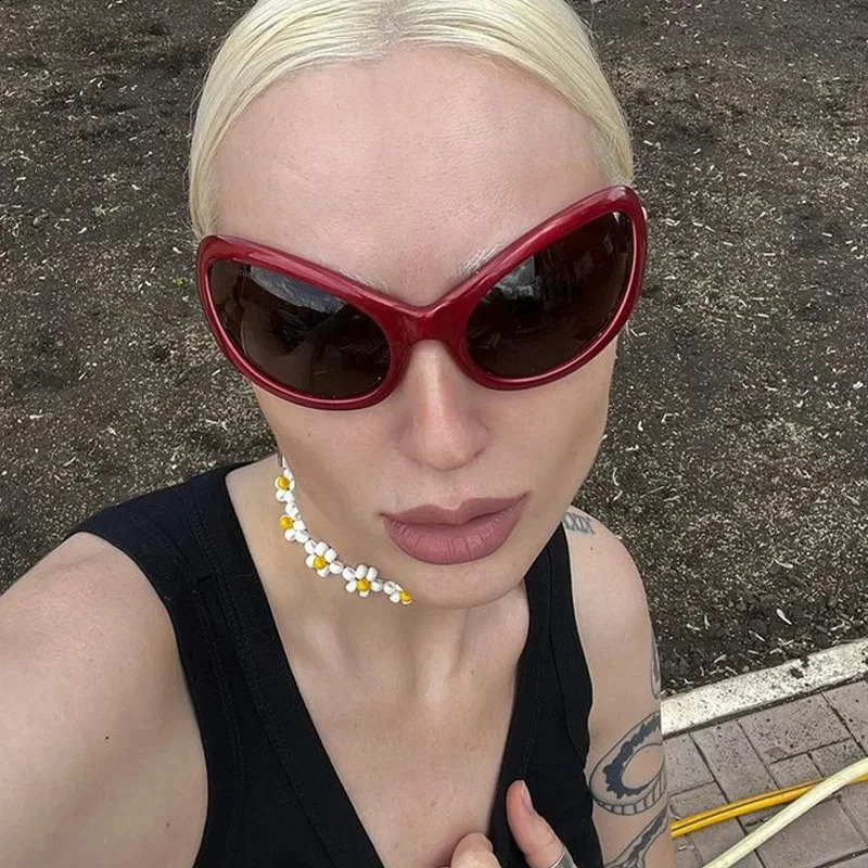 Cat Eye Sun Glasses Women Vintage Steampunk Shades Silver Alien Style Cyber Y2K Sunglasses Men Fashion Punk 241224