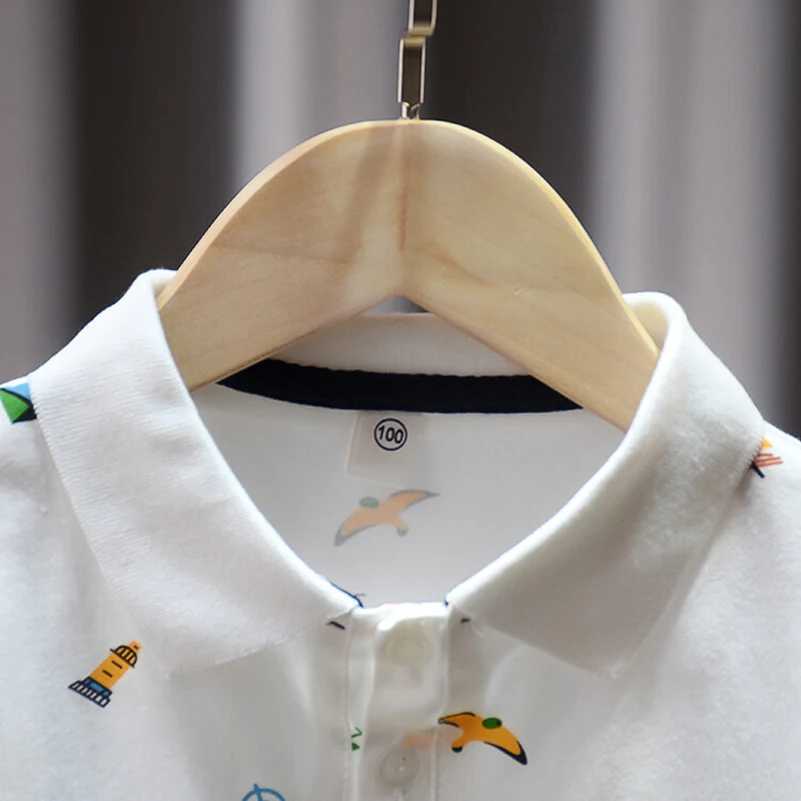 Summer Boys 2024 Fashion Collar Childrens Breathable White Sailing Polo Shirt Short Sleeve 2-6 Years Old W241223