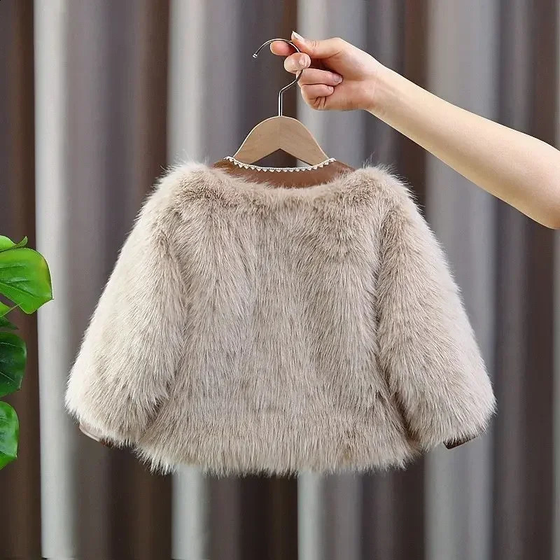Baby Girls Coats Fashion Sweet Leather Fur Coat Autumn Childrens Thicken Keep Warm Coats 241223