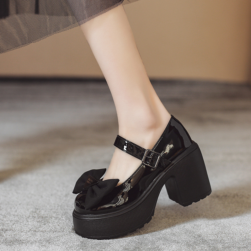Heeled High Ddmywed Small Leather New Spring And Autumn Season JK Clothing Plus Size Mary Jane Butterfly Bow Single Shoes For Women Chinese Brand F Dd