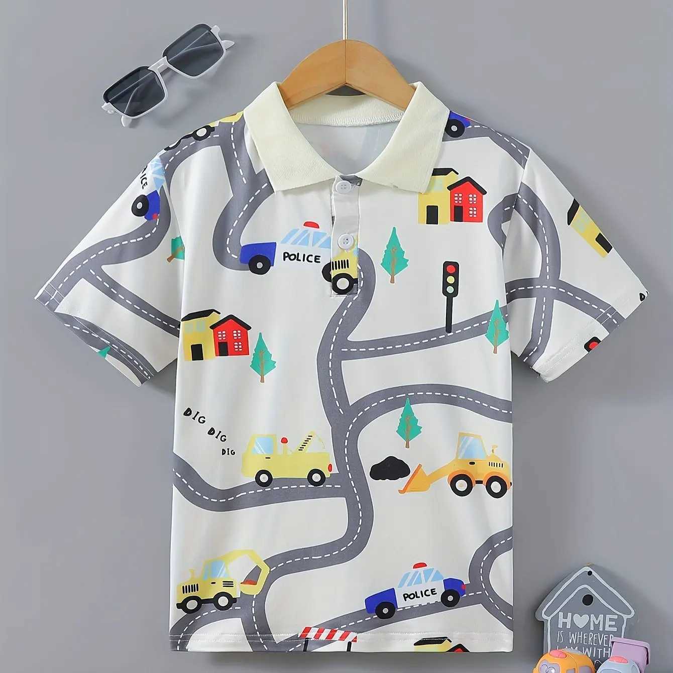 Childrens Polo Fashion 3D Printing Leisure Holiday Sled Boys Shirt Top Summer and Spring Outdoor Boys Polo Shirt Clothing W241223