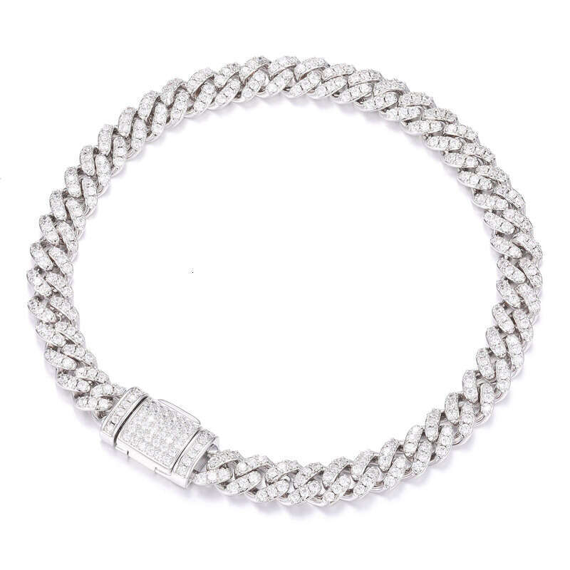 6mm White Gold Sterg Sier VVS Moissanite Dia Cuban k Chain Bracelet Iced Out Mossanite Jewelry For Men Women moissanite aaa