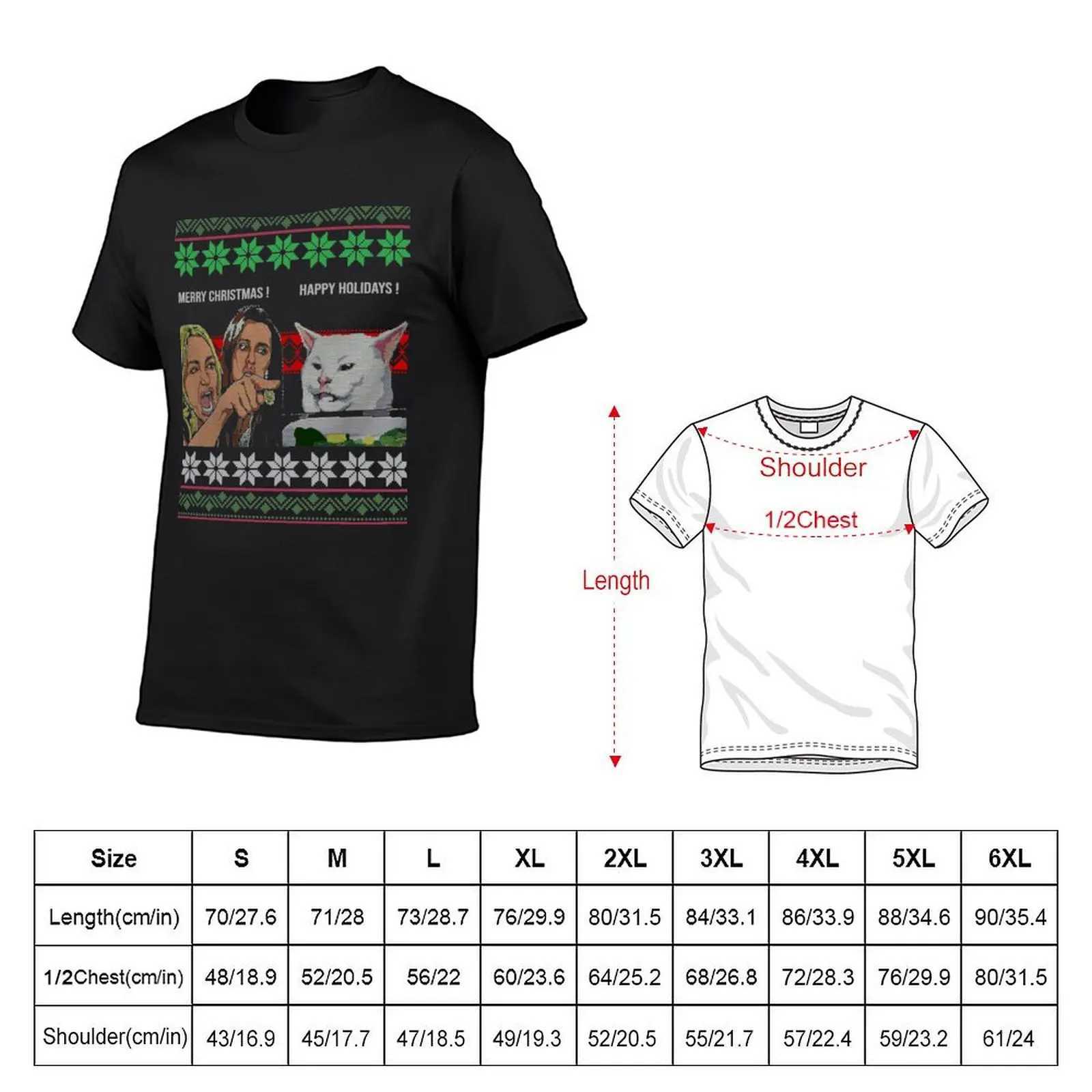Women Scream Ugly Christmas Gift T-shirt on Cat Meme Summer Top New Version Mens Solid Color T-shirt W241223