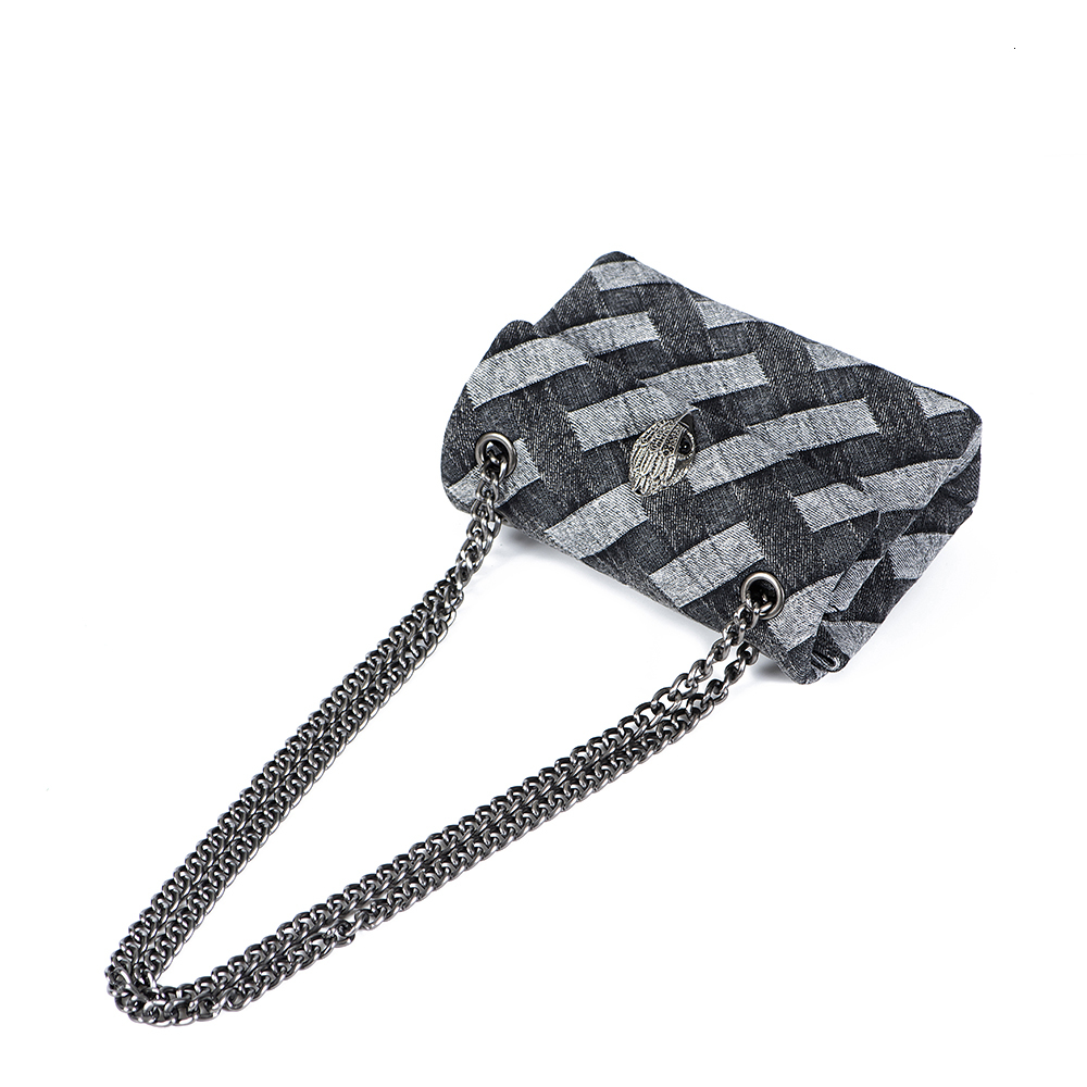 Black Denim Handbag Eagle Metal Metallic Chain Square Bag Jointing Purse