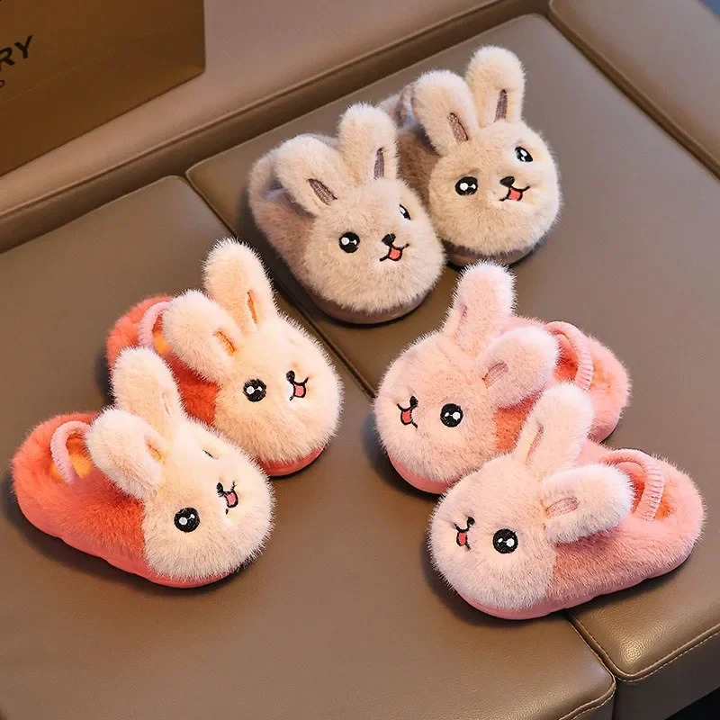Winter Cartoon Rabbit Girl Baby Cotton Slippers Cute Plush Boy Kids Toddler Anti Slip Home Shoes Warm Soft Children Slippers 241223