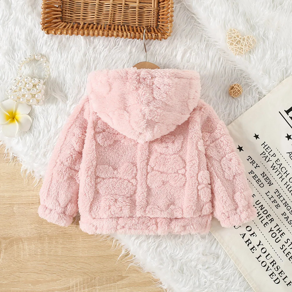 6 Months -3 Years Old Pink Hooded Baby Girl Long Sleeved Coat Windproof And Warm ChildrenS Clothing For Spring And Autum 241223