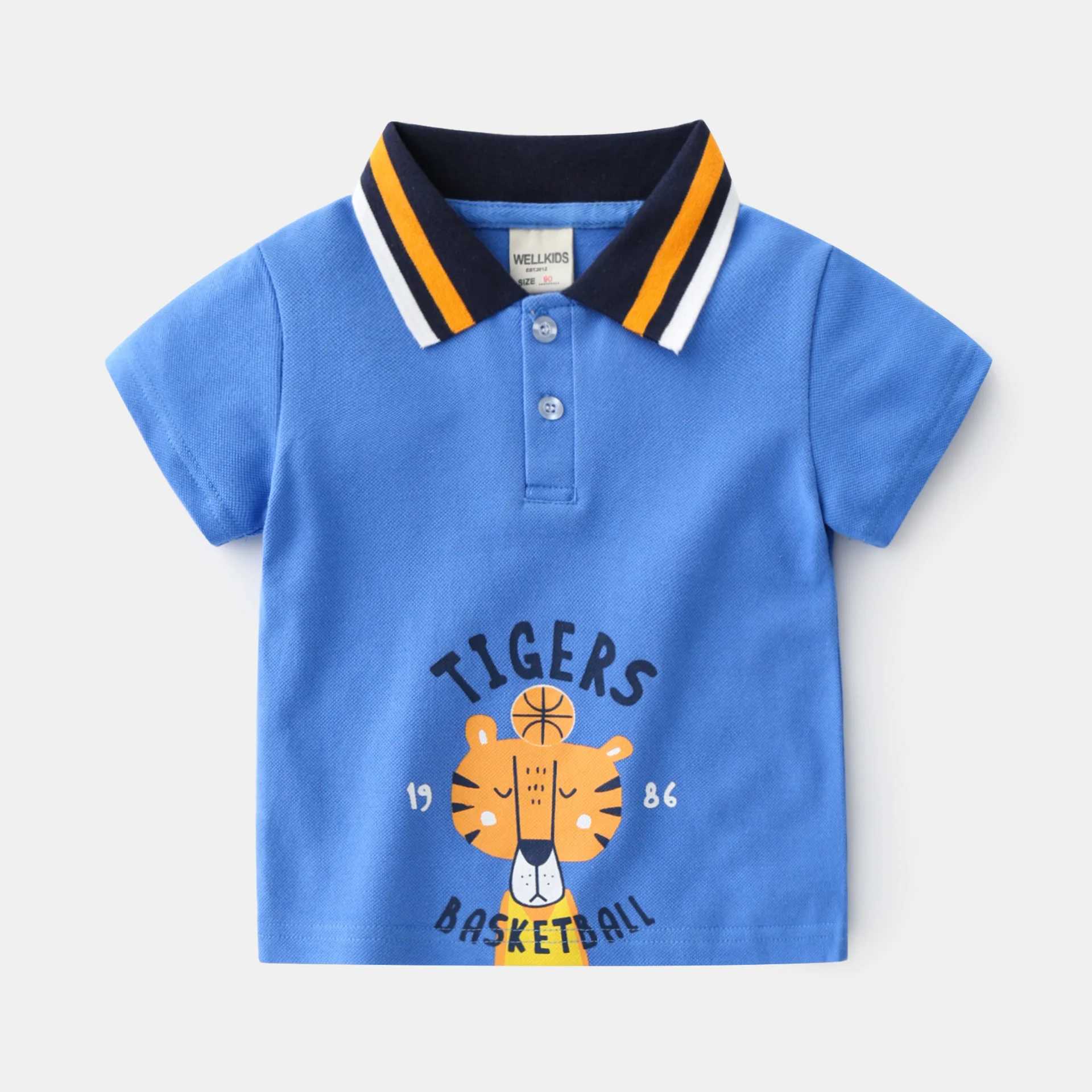 Boys polo shirt short sleeved summer dinosaur childrens top wearing 90-130cm animal childrens T-shirt soft boys clothing W241223