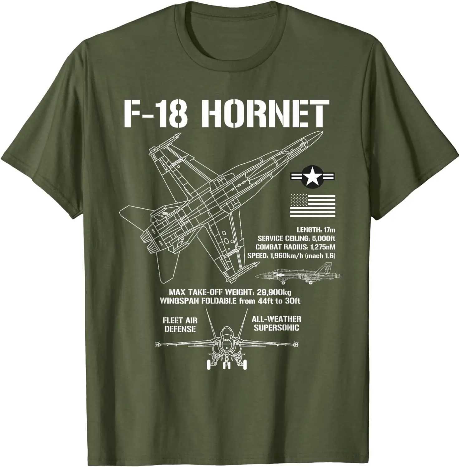 F-8 Hornet fighter jet specification military aircraft F8 short sleeved casual 00% pure cotton T-shirt W241223