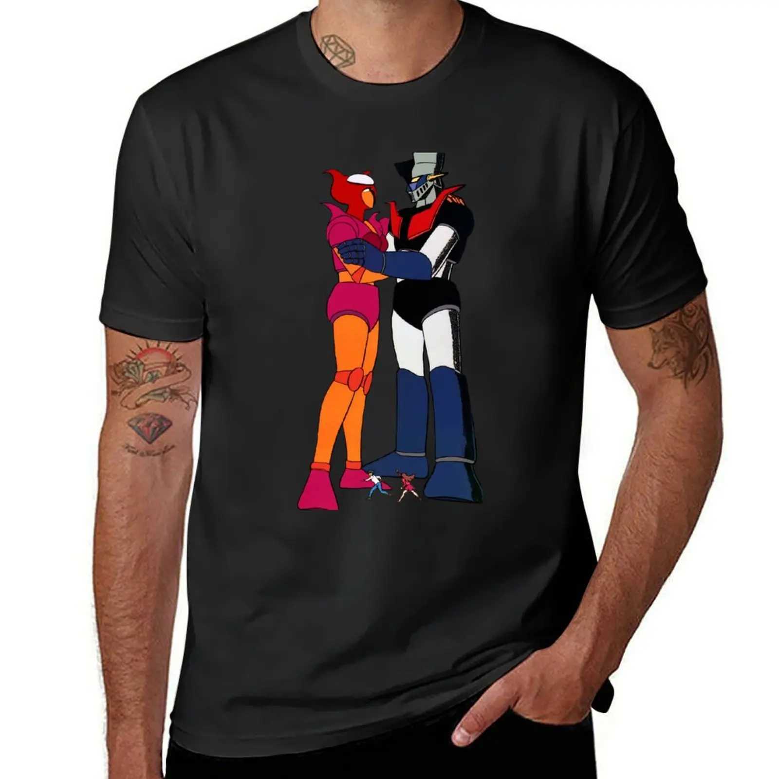Mazinger and Aphrodite like robot T-shirts for summer clothing fast drying new version pure black mens T-shirt W241223