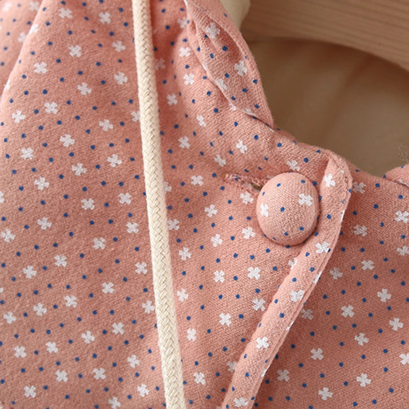 Winter Outerwear Girl Jacket Fashion Cartoon Cute Dot Pink Warm Hooded Thick Baby Tops Korean Kids Clothes Toddler Coats BC2097 241223