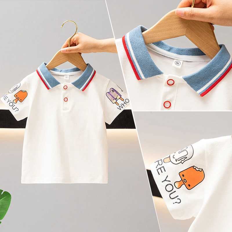 Summer Boys 2024 Casual Printed Button Zipper Short Sleeve T-shirt Polo Shirt Childrens Clothing 1-7Y W241223