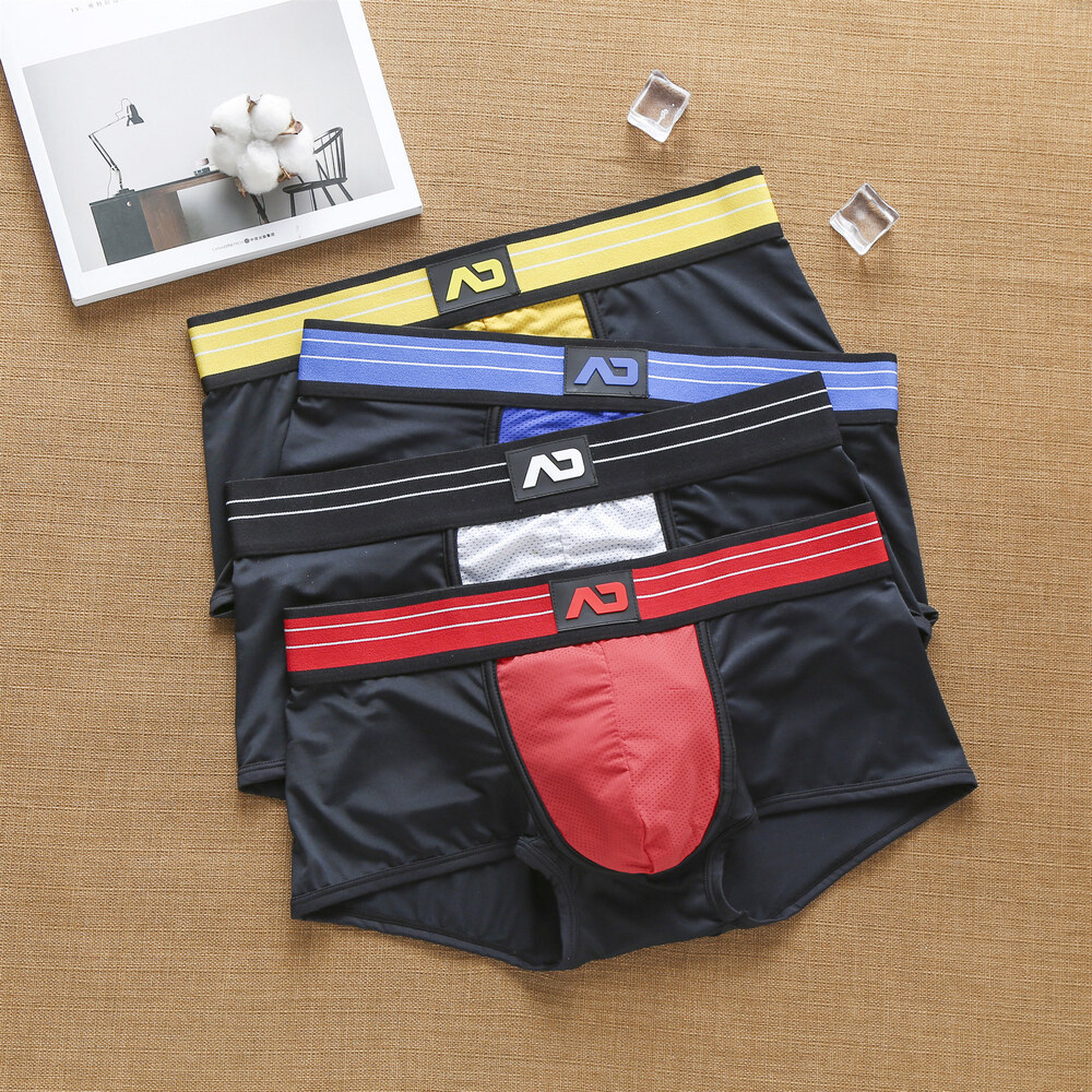 Addicted Men's Boyshort Comfortable Milk Ice Silk Mesh Hole Breathable Pants Low Waist Underwear Men.