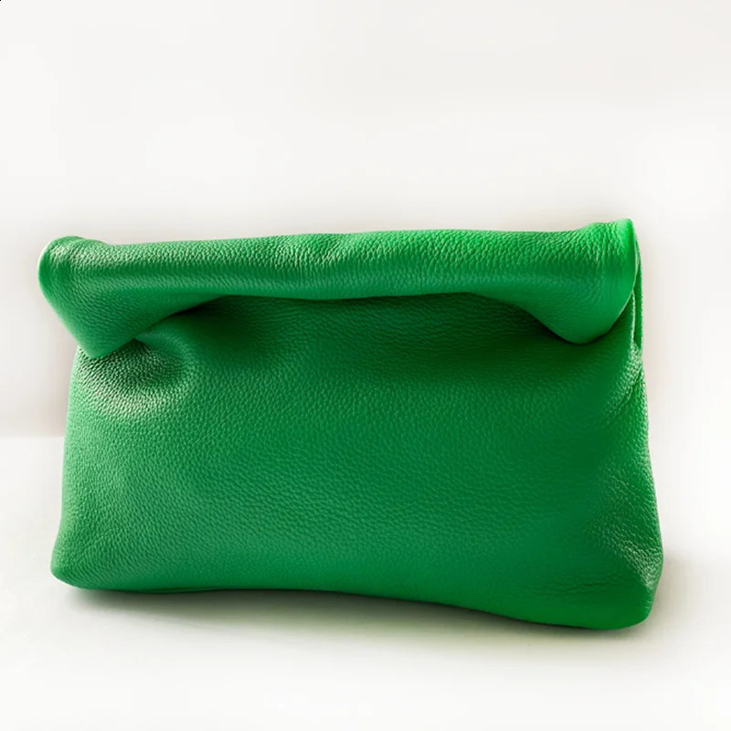 Green Genuine Leather Crimping Handbags Clutch Bag Evening Phone Pocket Womens High Quality 241224