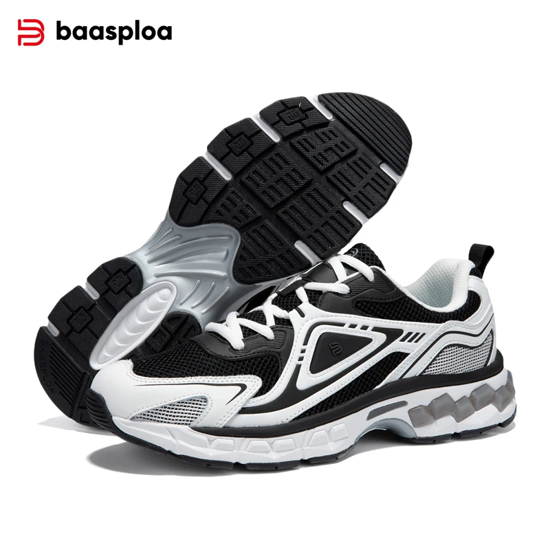 Baasploa Men Running Shoes Casual Mesh Non-slip Breathable Retro Sneakers Male Outdoor Cushion Jogging Sports Shoes