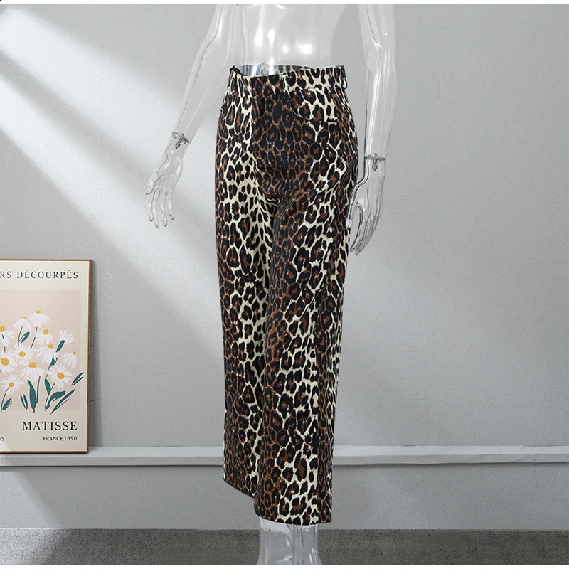 Women Causal Leopard Print Y2k High Waist Pants Baggy Wide Leg Pants Autumn Winter Fashion Vintage Straight Streetwear 241220