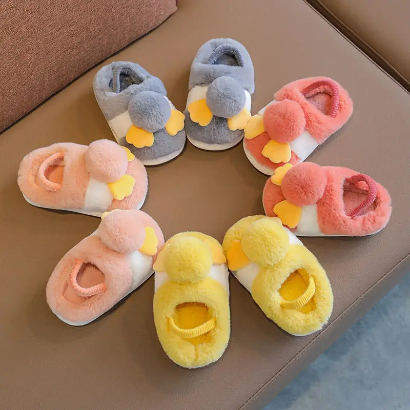 1-3Years Children Winter Thick Slippers Kids Cotton-padded Shoes Baby Indoor Warm Slippers Girls Cute Cartoon Plush Shoes 241223