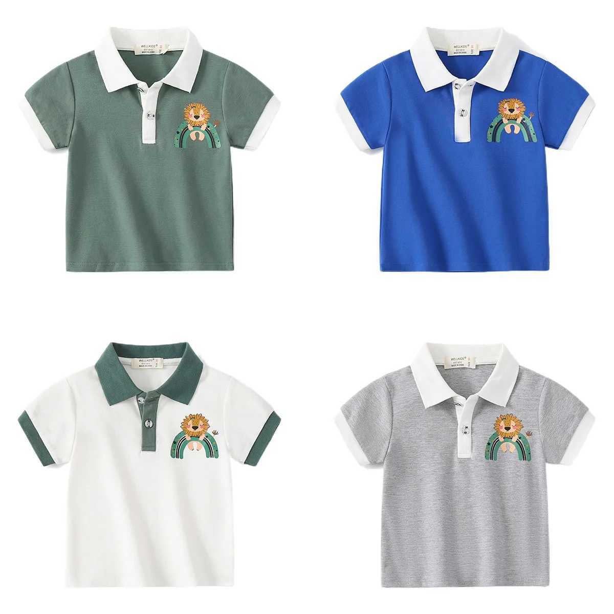 Summer boys short sleeved casual breathable soft cotton printed T-shirt childrens contrasting color polo shirt 3-8 years ago W241223