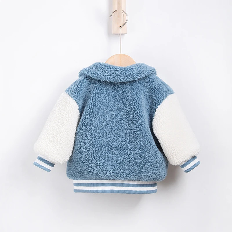 autumn and winter thick fleece jacket for baby boys warm collar color blocked coat outdoor childrens jacket 241223