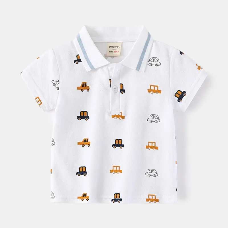 New childrens short sleeved T-shirt boys car printed polo shirt summer fashion breathable cotton 3-8 years old 2 colors W241223