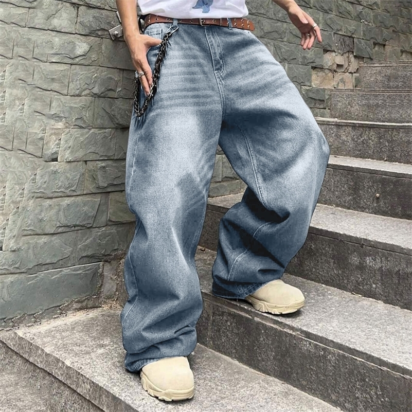 MenS Baggy Hip Hop Pants Wide Leg Denim Pants Casual Loose Fit Long Trousers Streetwear Jeans Mens Shaped Slim Bottom 241223