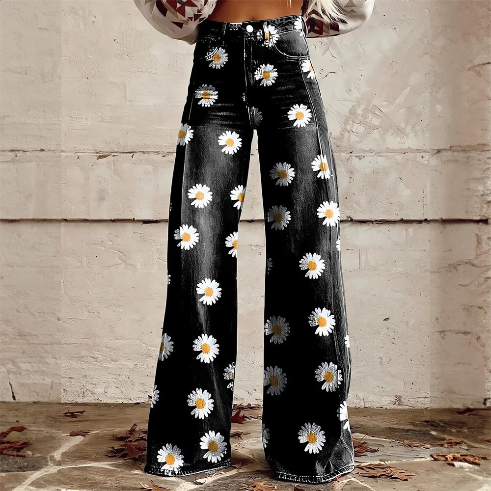 2025 Fashion Y2k Jeans High Waisted Women Flare Pant Street Loose Wide Leg Denim Pants Ladies 241224