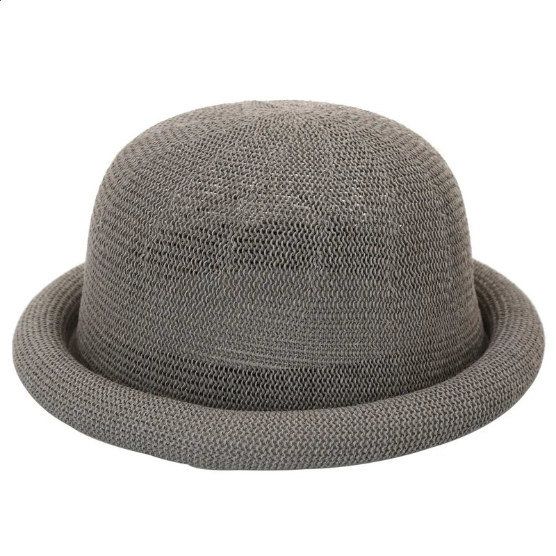 Fibonacci Female Mushroom Brim Fedoras Cotton Linen Knit Summer Autumn Trilby Hat Dome Bowler Women Hats 241220