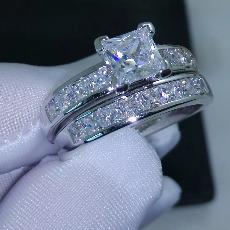 Princess cut Lab Diamond Promise Ring sets 925 Sterling Silver Party Wedding Rings for Women Bridal Fine Zircon Engagement Jewelry Gift