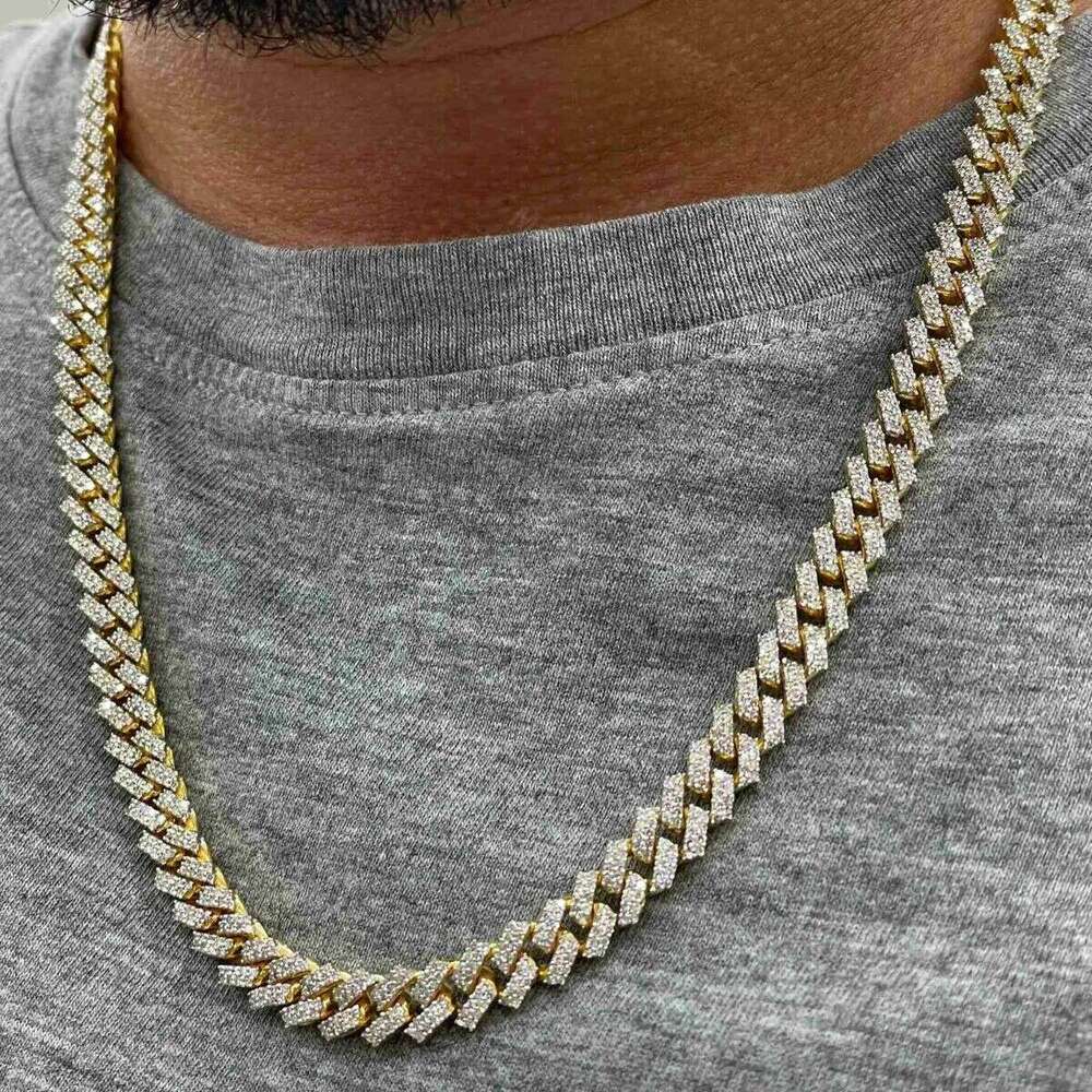 necklace moissanite chain 10mm 22inches Mens Real Hip Hop Chains Vvs Moissanite Dia Prong Set 10k Gold Cuban k Chain