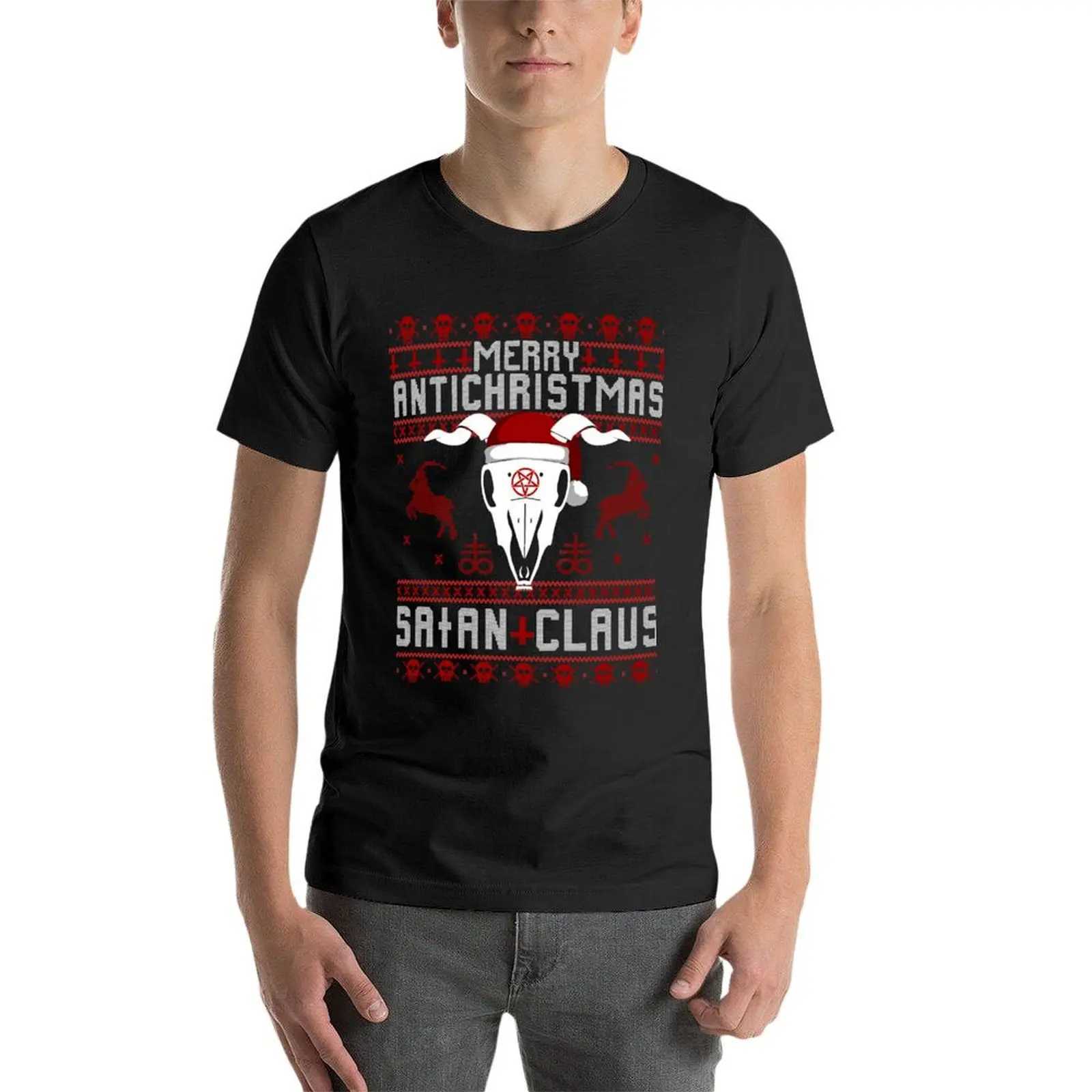 Merry Christmas - Satan Klaus Ugly Christmas Sweater Anime Top Pure Black T-shirt Male W241223