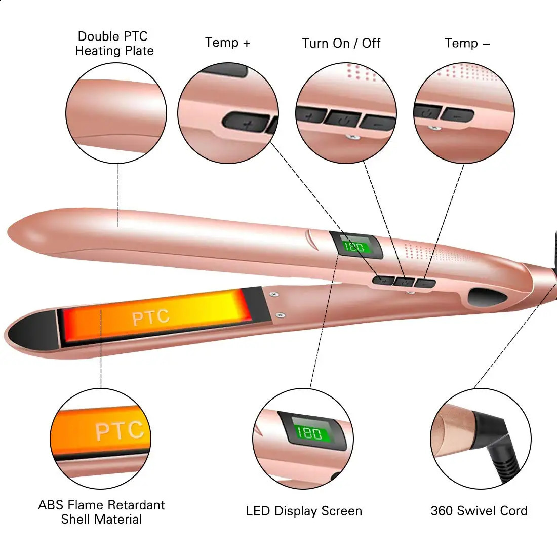 Flat Iron Hair Straightener Dual Voltage Heat Up Quickly LCD Display Auto Shut-Off Iron for All Hair Types Hair Curler 241224