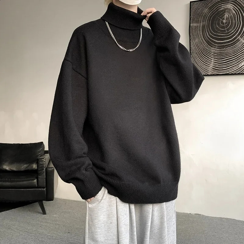 Large mens turtle neck sweater with inert style white knit autumn trend cashmere latte 8XL 7XL 6XL 5XL 241223