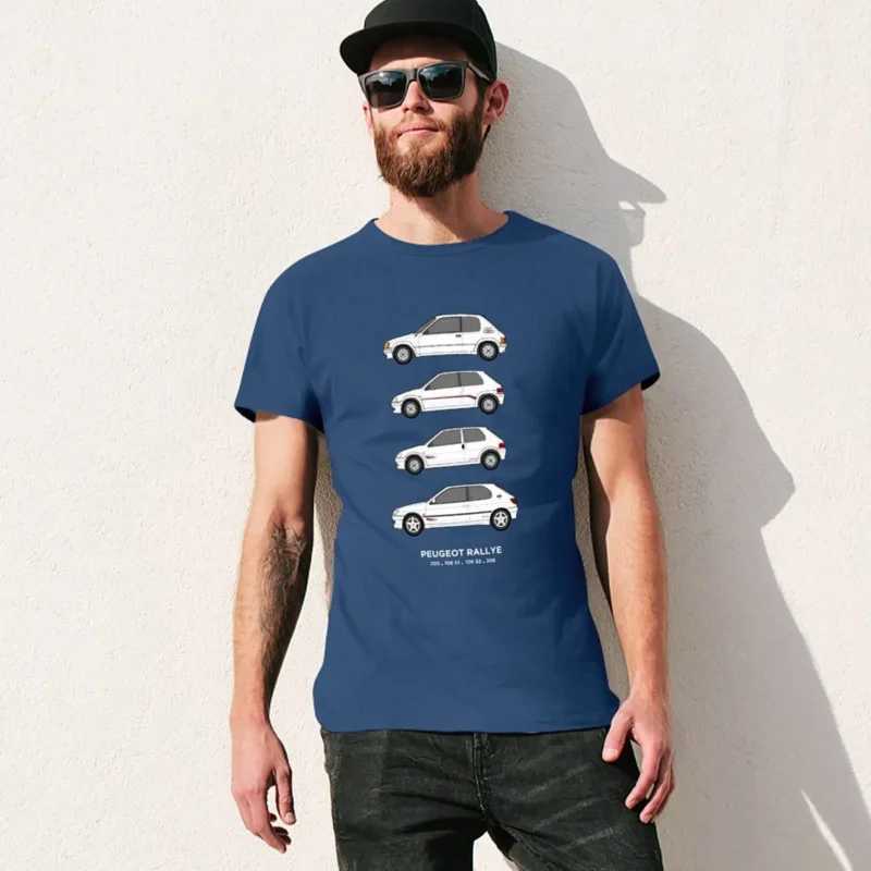 Peu geot 205 06 306 rally classic car series artwork. Cute boy summer clothing mens flat T-shirt W241223