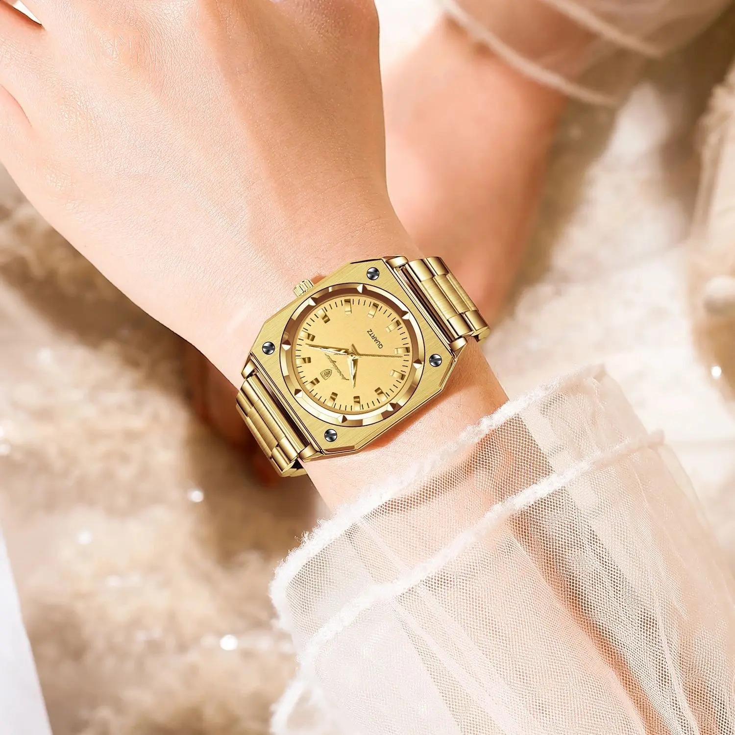 POEDAGAR Luxury Elegant Square Ladies Watch Waterproof Luminous for Woman Stainless Steel Quartz Womens Watches Relojbox 241220