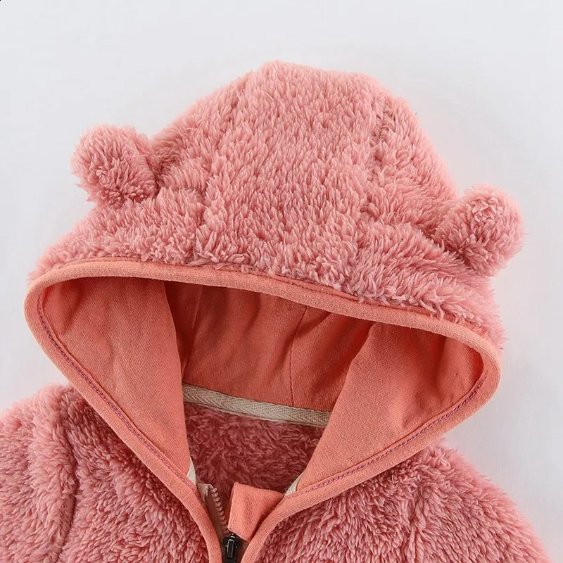 Baywell Cute Bear Baby Girls Boys Jacket Plush Sweater Autumn Winter Keep Warm Outerwear Zipper Hooded Coat 0-2 Years Clothes 241223