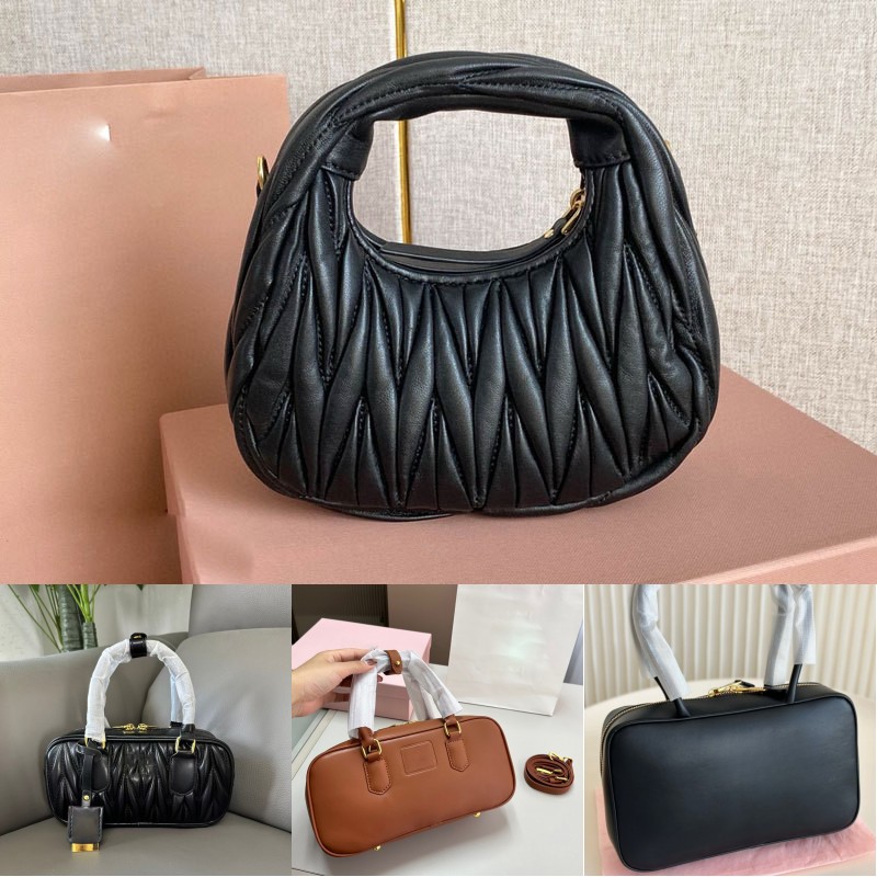 Luxury bag designer shoulder bag bowling bag genuine leather zipper lady letter classical handbag underarm bags outdoor wallet pleated khaki brown to080 Y4