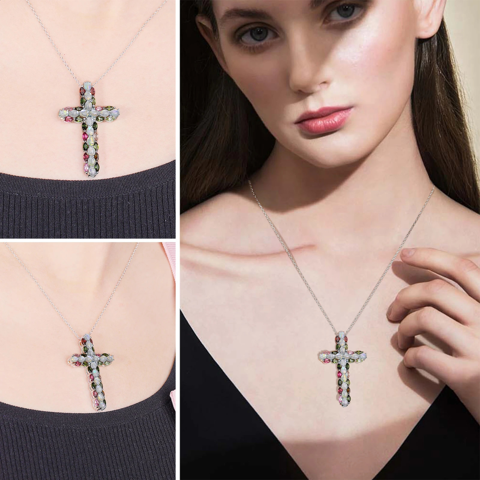 GZ ZONGFA Natural Color Gemstone Pure Silver Cross Pendant Amethyst Lemon Gemstone 241213