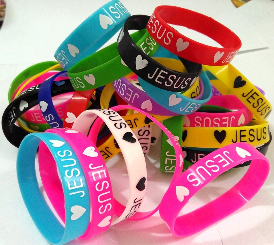 50pcs JESUS silicone Bracelets JESUS LOVES YOU rubber Wristbands Men Women Religious Cuff Children Jesus Jewelry Wholesale 241224