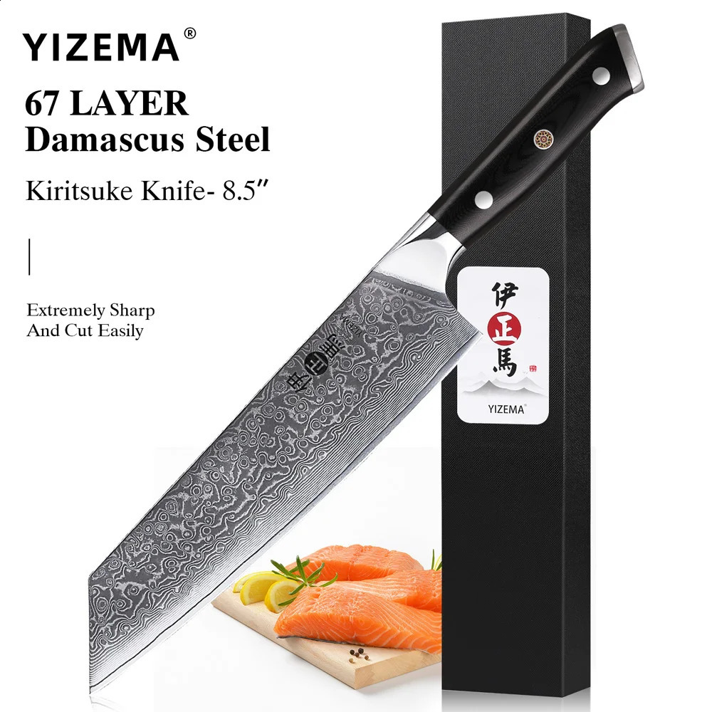 YIZEMA 8.5-inch Japanese Kiritsuke Knife Damascus Steel VG10 Sharp Meat and Vegetable Professional Chef Knife Kitchen Cooking Tools 241224