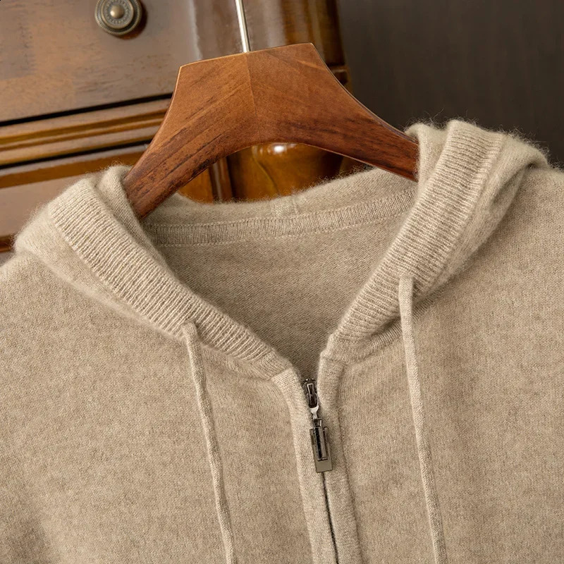 24 mens autumn and winter 100% pure wool cardigan sweater pocket solid color thick sweater cashmere knitted jacket 241223
