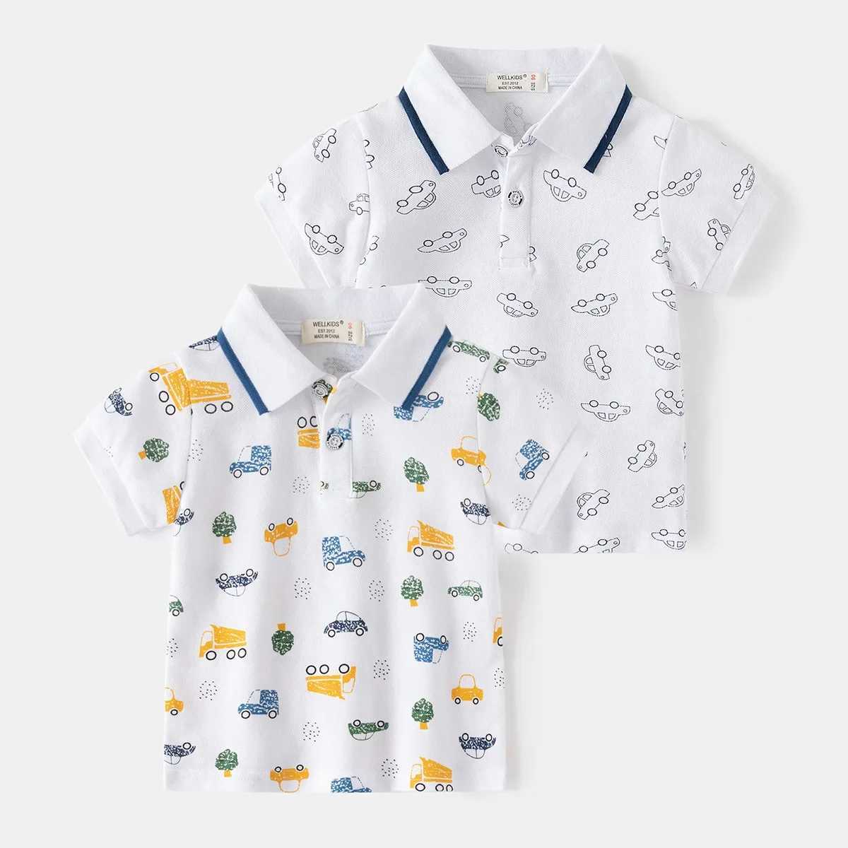 Summer boys polo shirt short sleeved childrens shirt car wearing pattern 90-130cm childrens T-shirt soft boys clothing boys shirt W241223