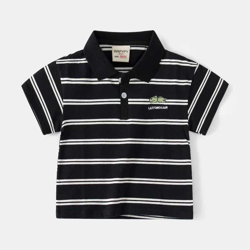 Summer new childrens short sleeved T-shirt boys embroidered striped polo shirt fashionable breathable cotton age 3-8 years old W241223