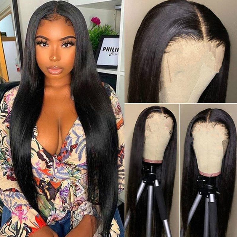 Highlight Straight Black Hair Lace Front Similar to Real Human Hair Wigs for Women Blonde 13x4 Lace Frontal Wig Transparent HD Lace Glueless Synthetic Wig PrePlucked
